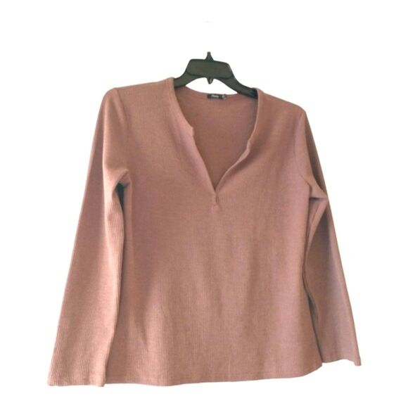 Woman's Waffle Knit Henley Top V-Neck Neutral Brown XL Gorpcore Fall Normcore - Picture 5 of 12